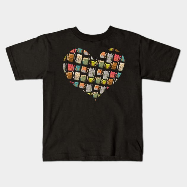 Cats Galore Heart Colorful Kids T-Shirt by hispanicworld